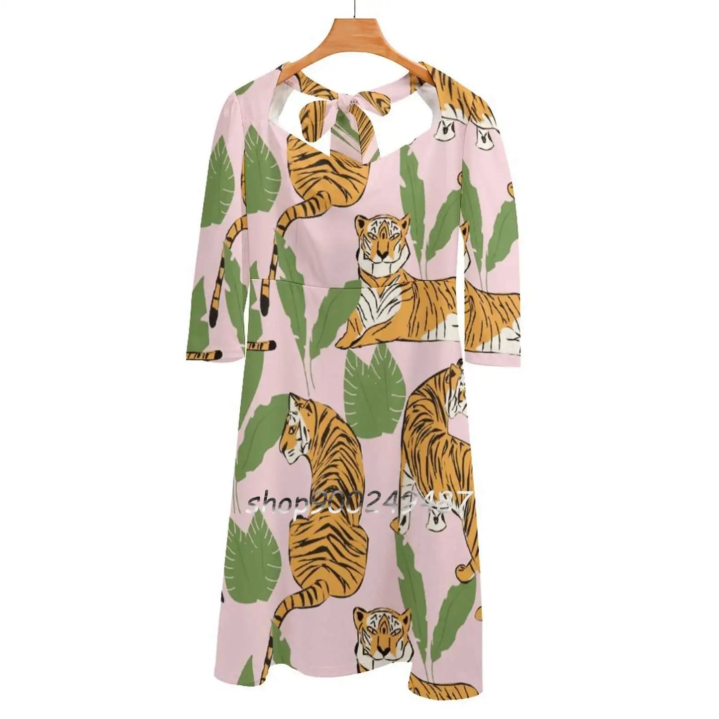 Tiger Pattern 008 Square Neck Dress Sweet Summer Dress Women Elegant Halter Print Dress Tiger Seamless Pattern Big Cat Hand