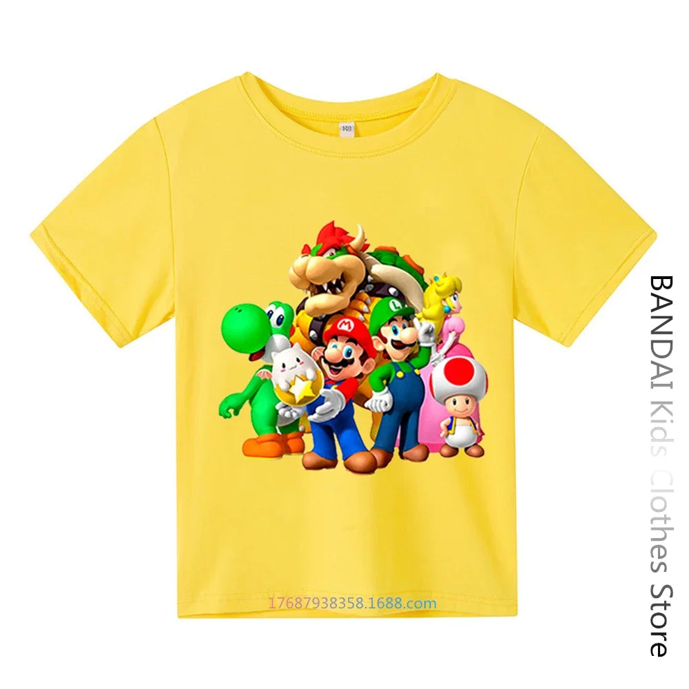 Super Mario Tshirt  Kids Fashion Baby Boy Clothes Mario Bros T-shirt Pikachu Cotton Children Tops Girls Clothing Casual Tees