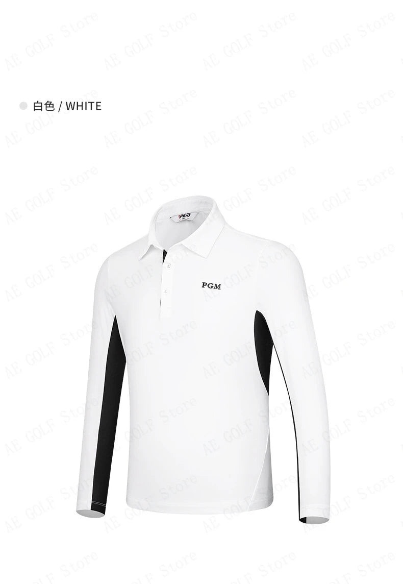 PGM Children's Golf Long Sleeve T-shirt Golf Wear for Kids Boys Shirts Soft Lapel Design Fashion Leisure Sports Top YF542