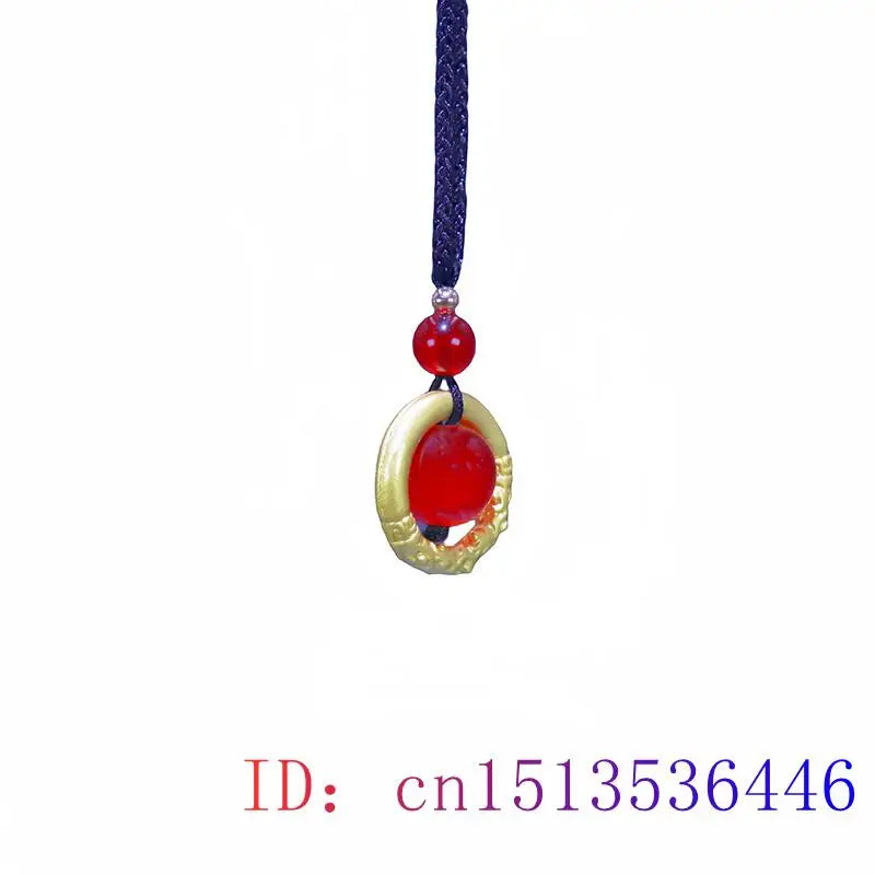 Red Real Jade Bead Pendant Necklace Amulet Designer Accessories Stone Fashion Carved Natural Jewelry Chain 18K Gold Plated