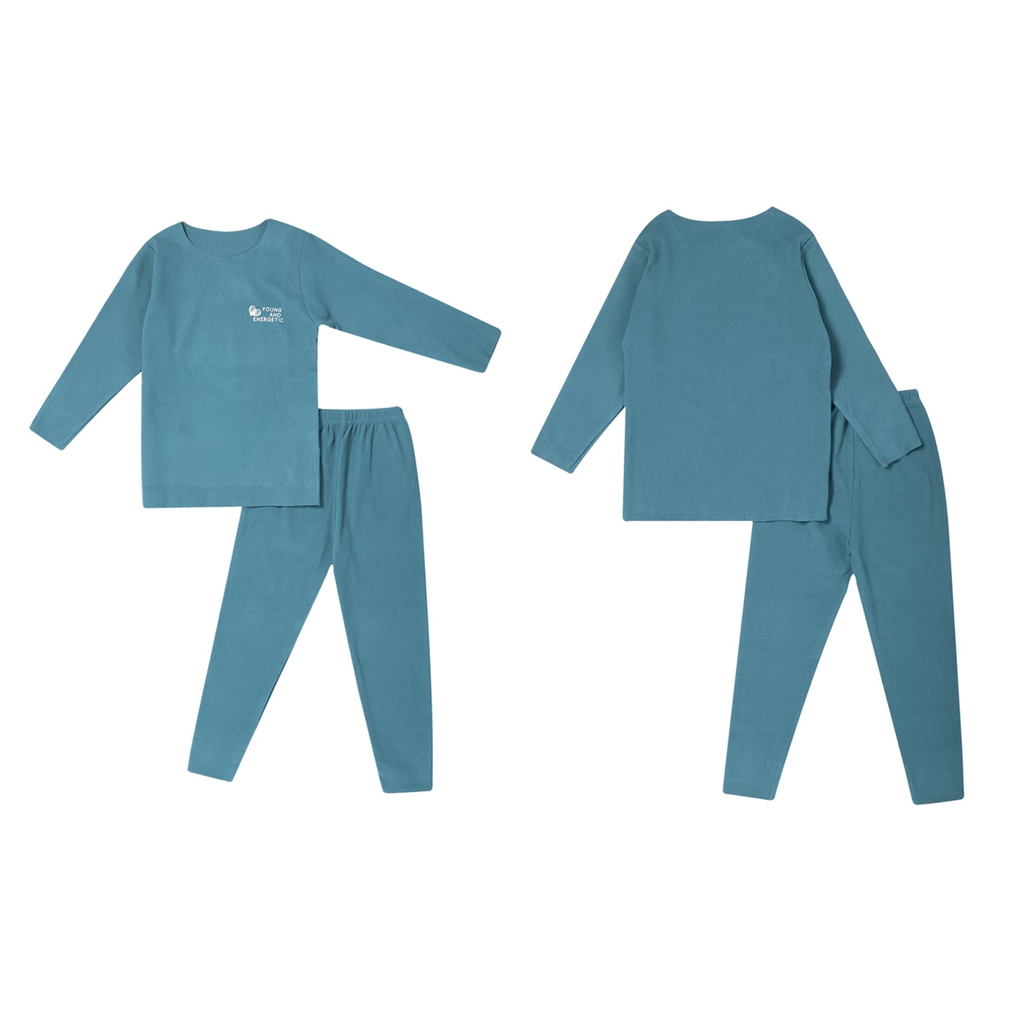 Autumn Kids Girls Boys Solid Color Thermal Underwear Set Loungewear Homewear Round Neck Long Sleeve Tops with Pants Leggings