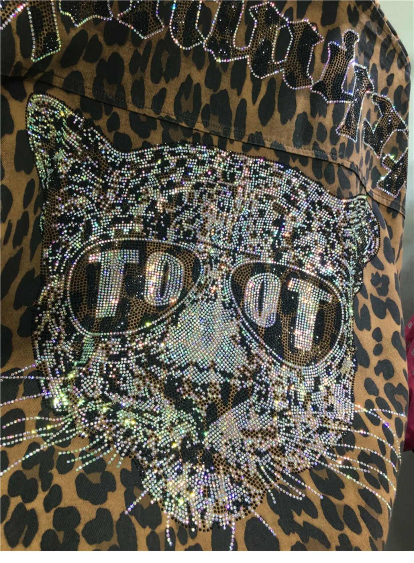 European Goods Heavy Industry Hot Diamond Shirt Women Domineering Tiger Head Leopard Print Cardigan Loose Autumn and Winter Coat