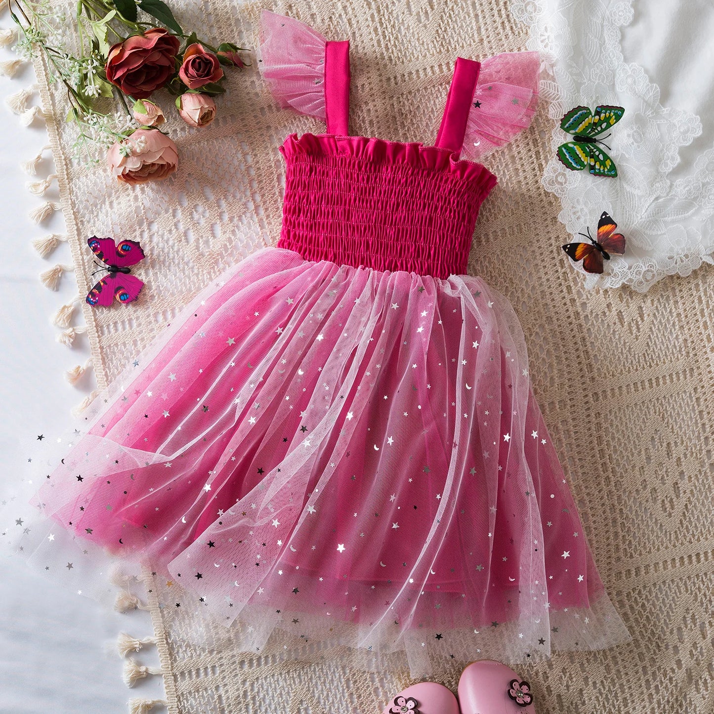 Butterfly Newborn Baby Dress New Summer Cute Baby Girls Clothes Tulle Lace Embroidery Infant Party Clothing 1 -5Y Birthday Dress