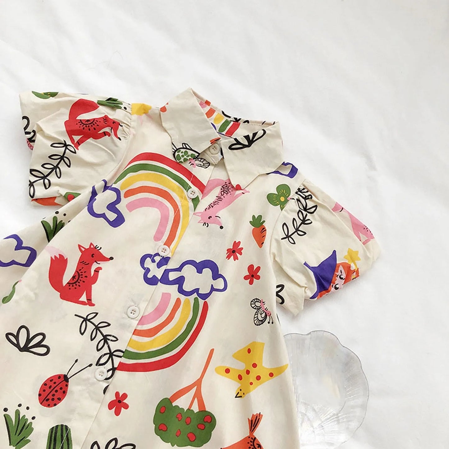 Kids Girls Shirt Dress Toddler Baby Summer Cute Cartoon Prints Short Sleeve Party Princess Dress Lapel Sundress Girls Clothes