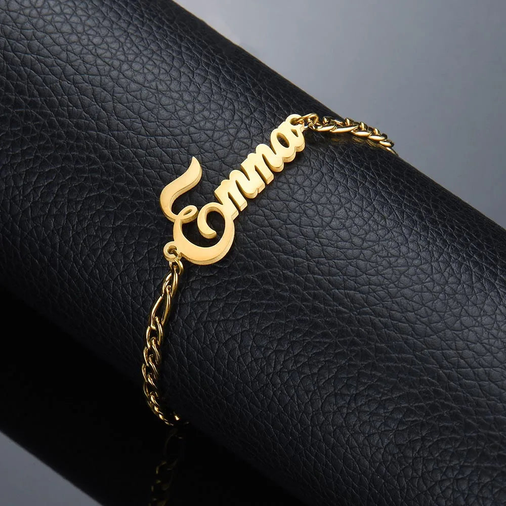 Diamon Jewelry Set Personalized Stainless Steel Customized Necklace Bracelet Letter Pendant Figaro Chain for Women Birthday Gift