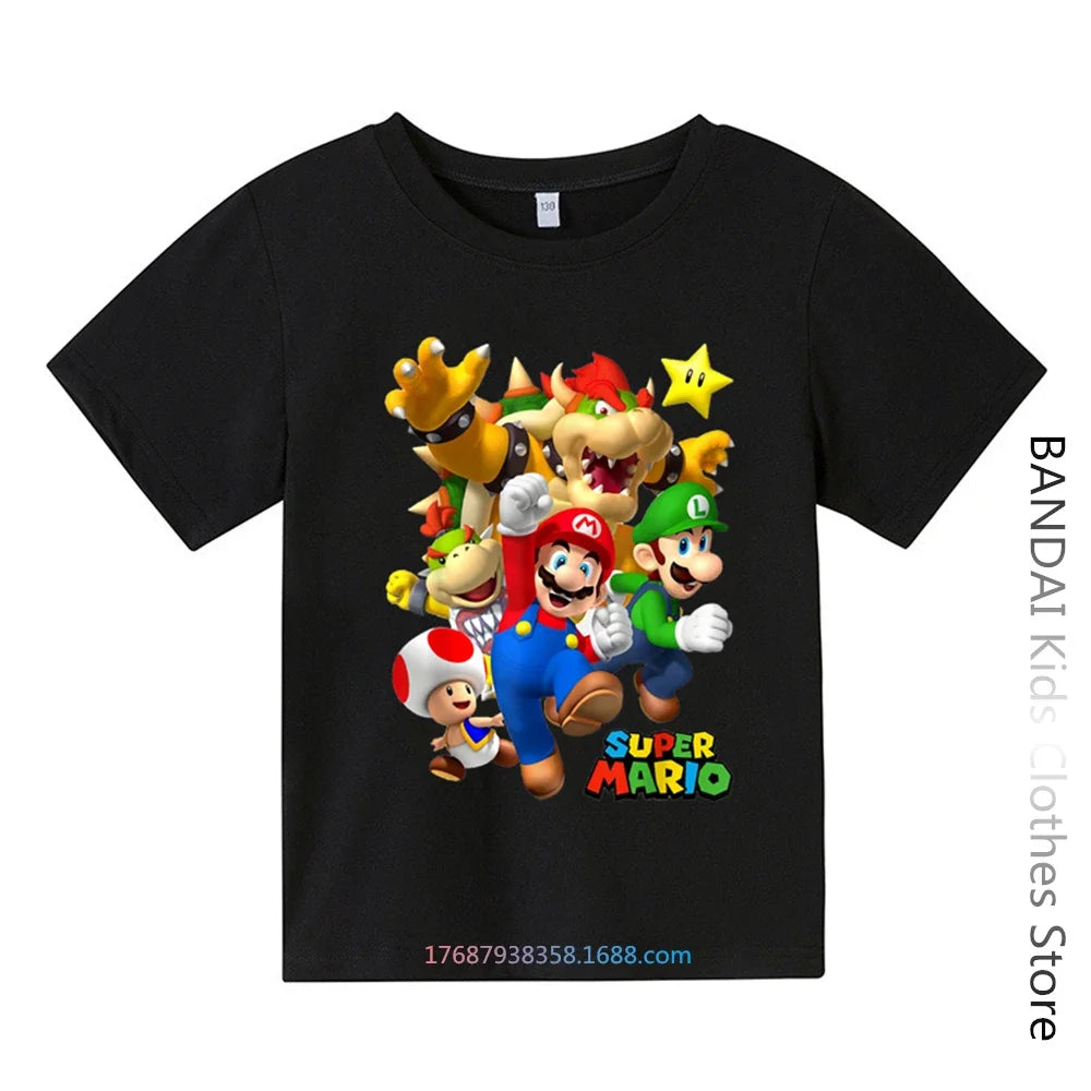 Super Mario Tshirt  Kids Fashion Baby Boy Clothes Mario Bros T-shirt Pikachu Cotton Children Tops Girls Clothing Casual Tees