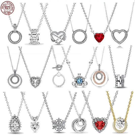 Hot selling 925 sterling silver sparkling red heart snowflake pendant necklace fit original charm beads DIY jewelry holiday gift