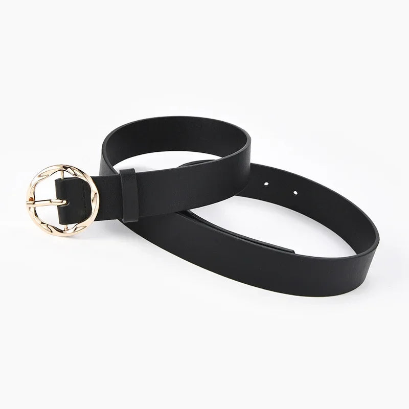 2023 New Women  Leopard Snake Zebra Pattern Snakeskin Cos Skin Cricle Pin Golden Buckle Belts for Dress Jeans Suits