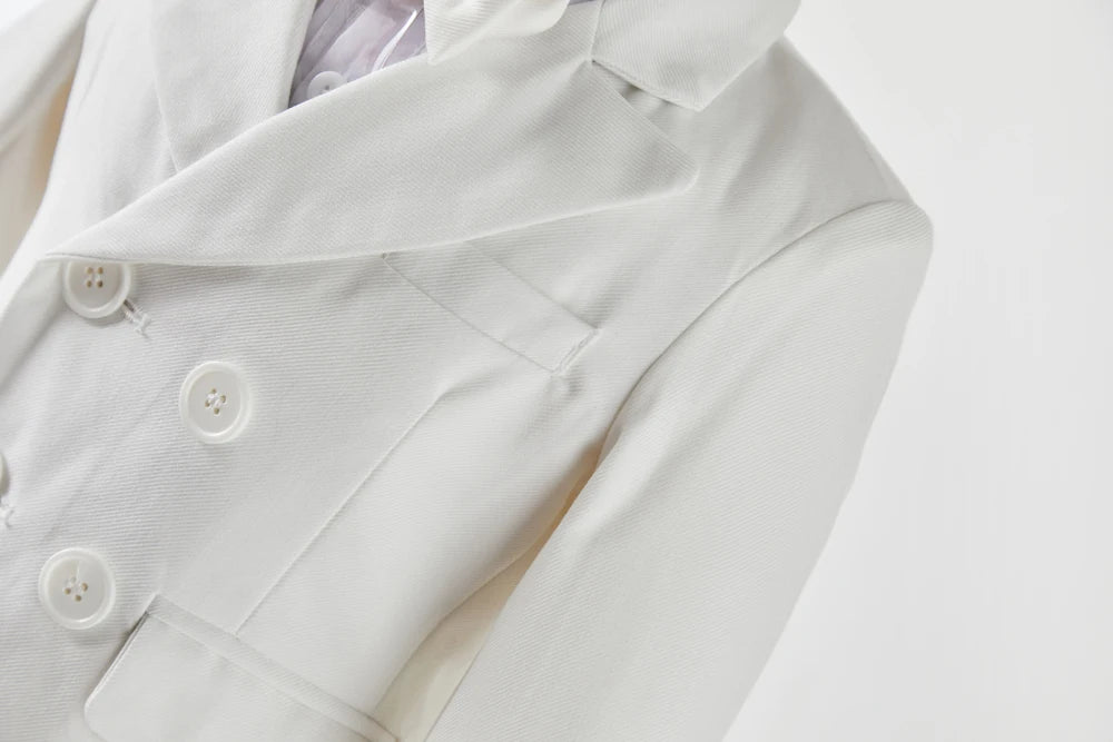 Young child Boy White Suit Baptism Birthday Party Photograph Clothes Dress Baby Jacket Straps Pants Bowtie 3PCS Eid Kids Attire