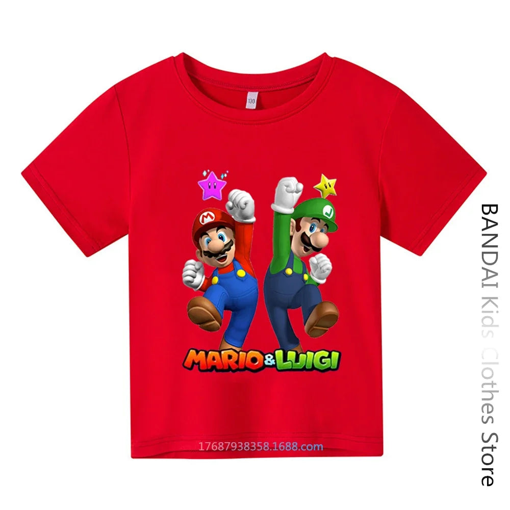 Super Mario Tshirt  Kids Fashion Baby Boy Clothes Mario Bros T-shirt Pikachu Cotton Children Tops Girls Clothing Casual Tees