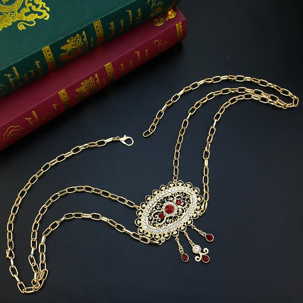 Sunspicems Casual Arabic Abaya Caftan Waist Chain Gold Color Tassel Pendant Morocco Belt Kids Body Jewelry Bride Waist Chain