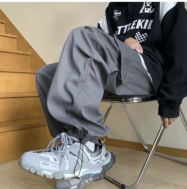 Cargo Pants Men Baggy Pleated Multi Pockets American Style Males Trousers Hip Hop Skateboard Boys High Street Autumn All-match