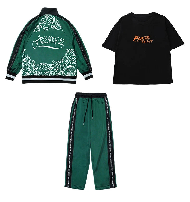 Kids Hip Hop Clothing Green Long Sleeves Outfit Coat Pants Boys Girls Modern Street Dance Costume Concert Show Clothing BL9005