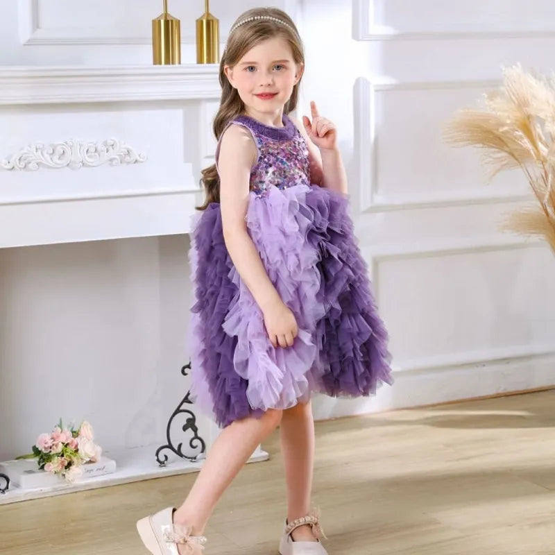 Fashion Baby Girl Princess Sequins Layered Tutu Dress Sleeveless Infant Toddler Tulle Vestido Party Birthday Baby Clothes 1-12Y
