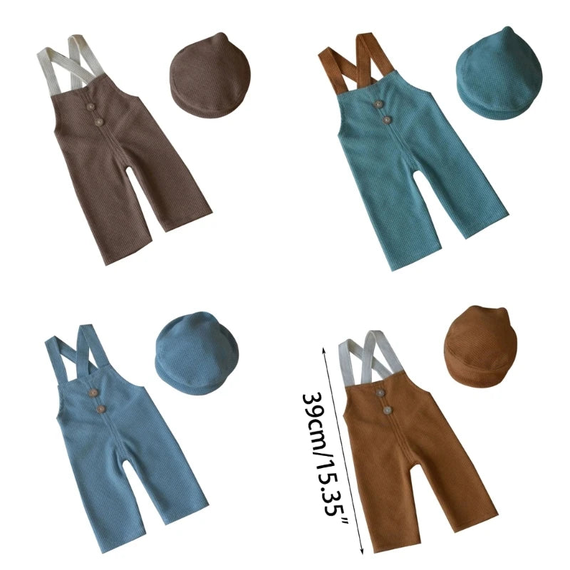 Newborn Photography Props Set Baby Boy Picture Outfits Newborn Boy Overalls Photo Studio Clothes Boy Costume Hat