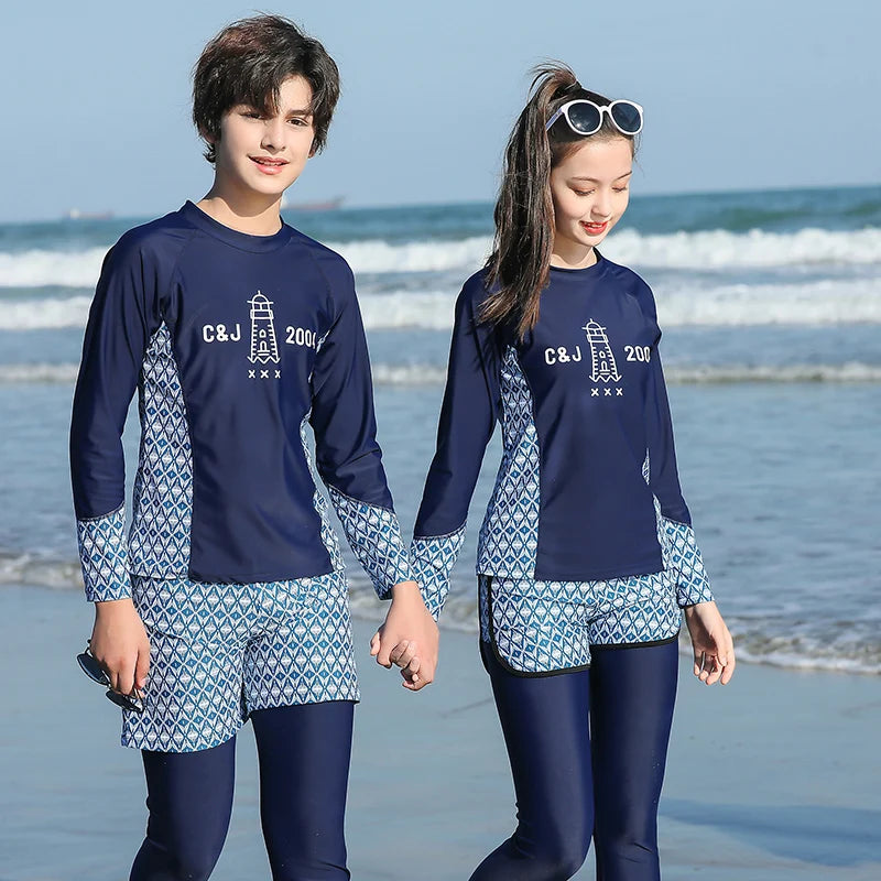 2022 Girls Boys Rashguard Wetsuit Diving Suit 3 Pcs Swimsuit Sports Long-sleeve Pants Surfing Big Children Sunscreen Swimwear