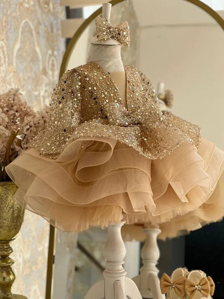 Elegant socialite girl dress sequin birthday dance party gorgeous dress  graduation banquet evening dress  girls clothing
