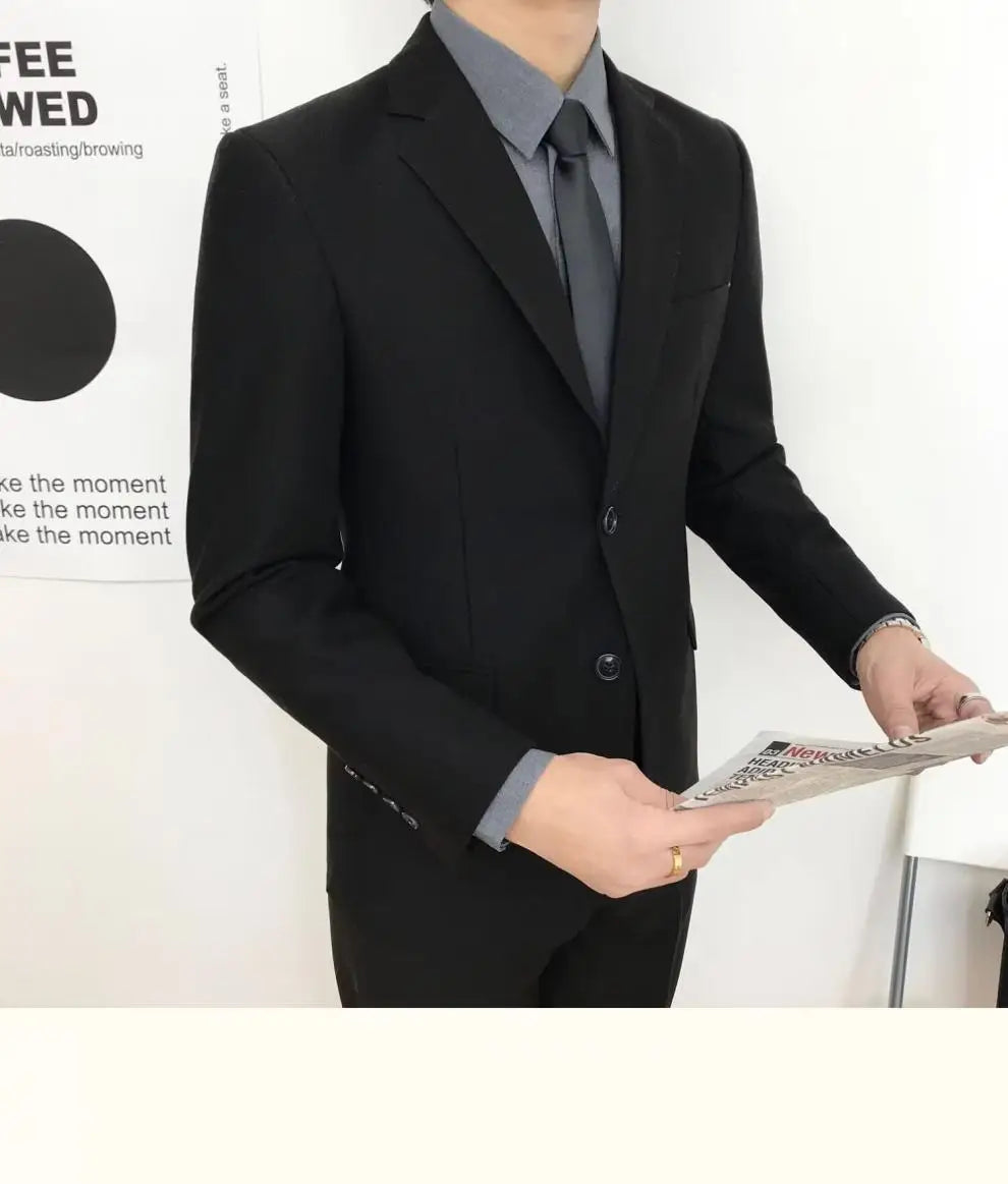 Mens Suits (SB) (Blazer+ Pants) Fashion Business Casual Slim-fit Wedding Solid Color Gentleman British Style Work Evening Dress 6XL