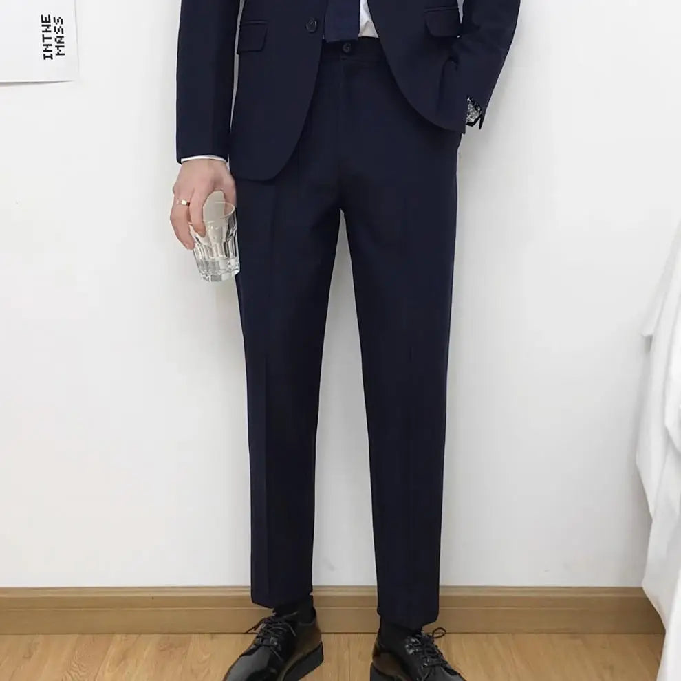 Mens Suits (SB) (Blazer+ Pants) Fashion Business Casual Slim-fit Wedding Solid Color Gentleman British Style Work Evening Dress 6XL