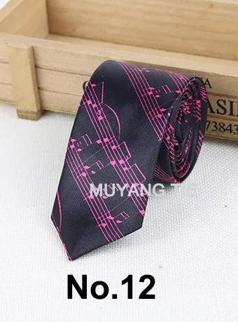 Classic Fashion Men's Skinny Tie Colorful Musical Notes Printed Piano Guitar Polyester 5cm Width Necktie Party Gift Accessory