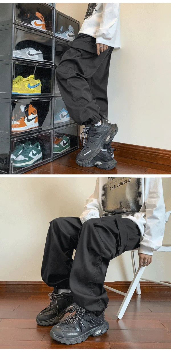 Cargo Pants Men Baggy Pleated Multi Pockets American Style Males Trousers Hip Hop Skateboard Boys High Street Autumn All-match