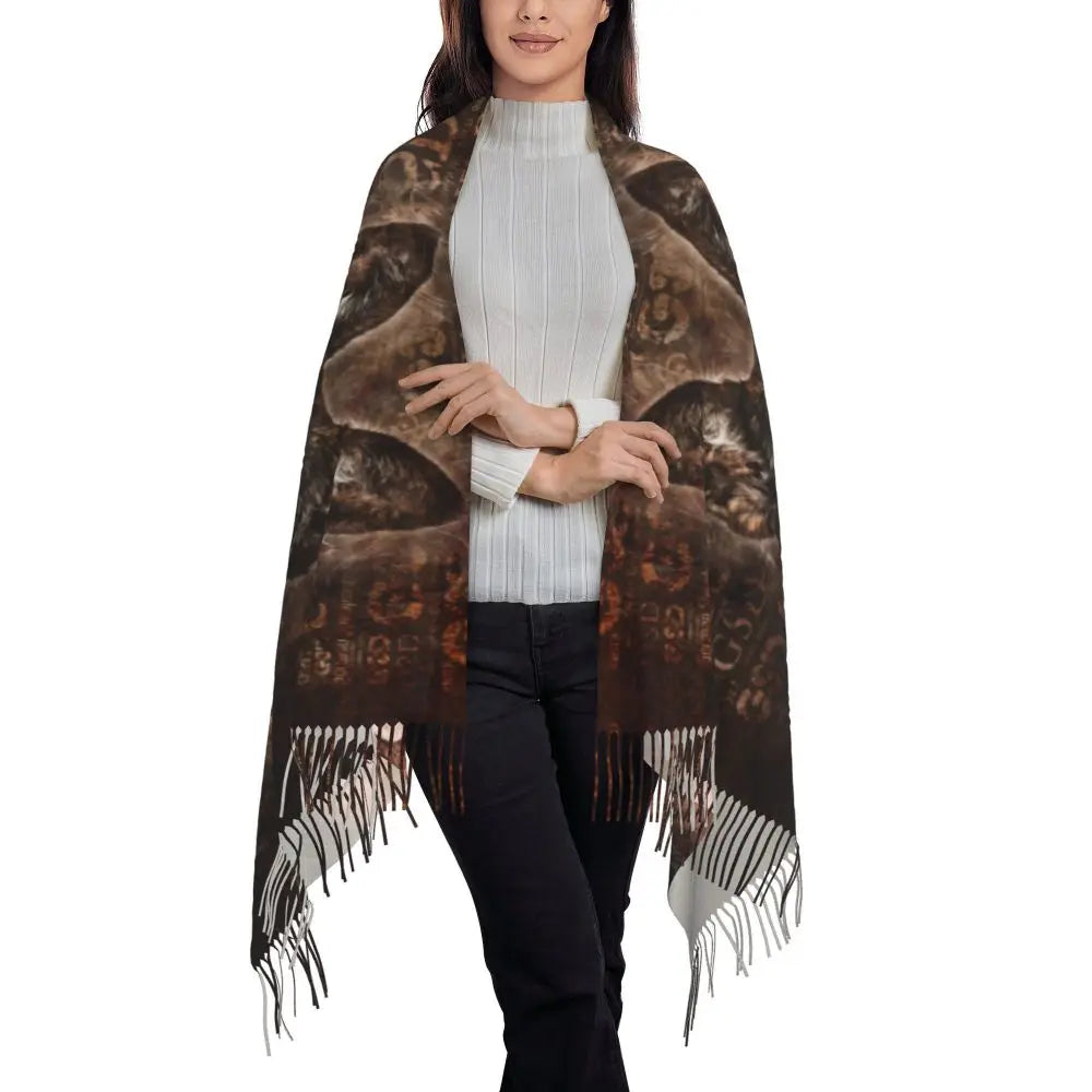German Shepherd Courage Scarf Wrap Women Long Winter Fall Warm Tassel Shawl Unisex Alsatian Wolf Dog Lover Scarves