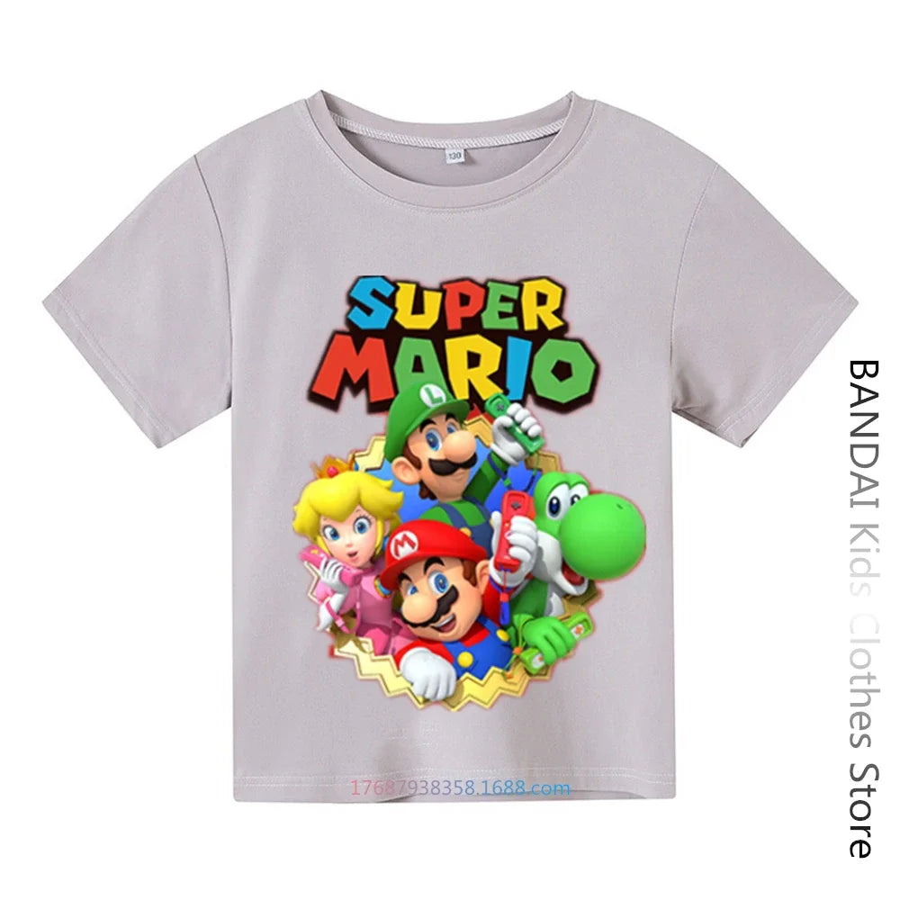 Super Mario Tshirt  Kids Fashion Baby Boy Clothes Mario Bros T-shirt Pikachu Cotton Children Tops Girls Clothing Casual Tees