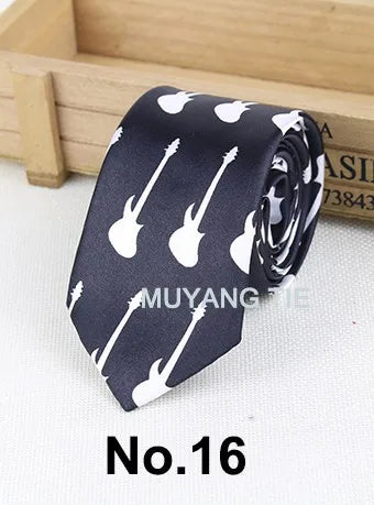 Classic Fashion Men's Skinny Tie Colorful Musical Notes Printed Piano Guitar Polyester 5cm Width Necktie Party Gift Accessory