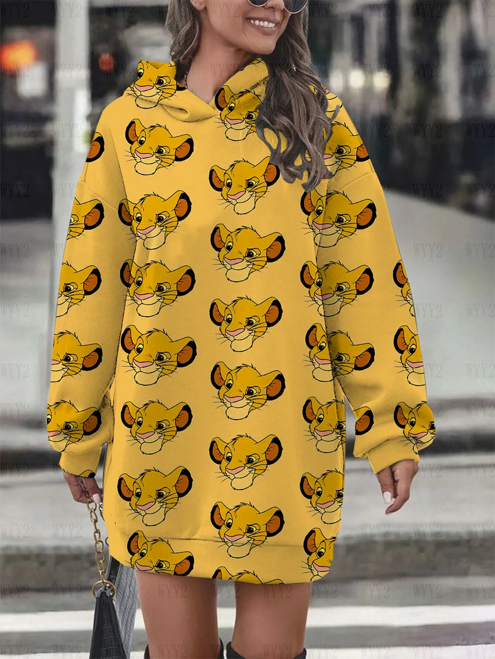 New Lion King Simba Hoodie Dress Sweatshirt Fashion Disney Dress Sweatshirt Dress Allover Printed Hoodie Tops for Women