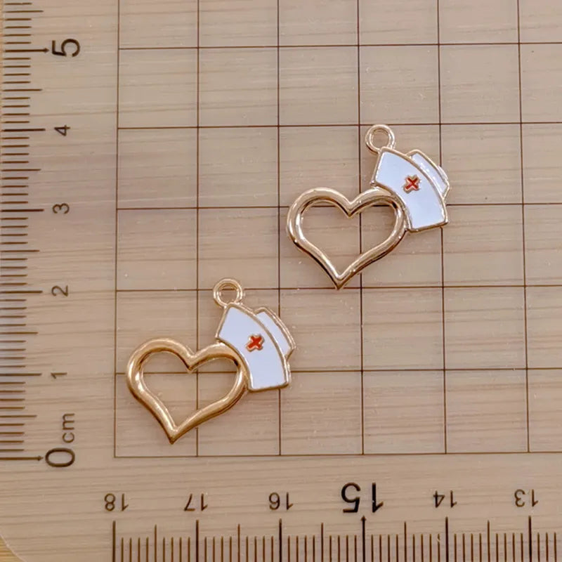 10PCS 5 Styles Doctors Dripping Oil Charm Stethoscope Syringe Nurse Hat Pendant For Bracelet Necklace Jewelry Making Findings