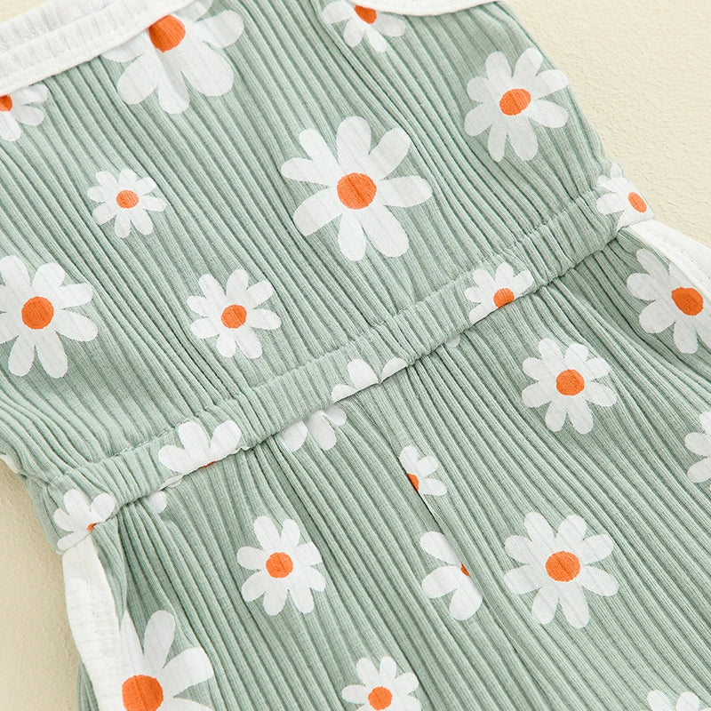 6M-4Y Baby Girl Summer Romper Casual Floral Print Tie Straps Sleeveless Jumpsuit for Newborn Toddler Cute Clothes