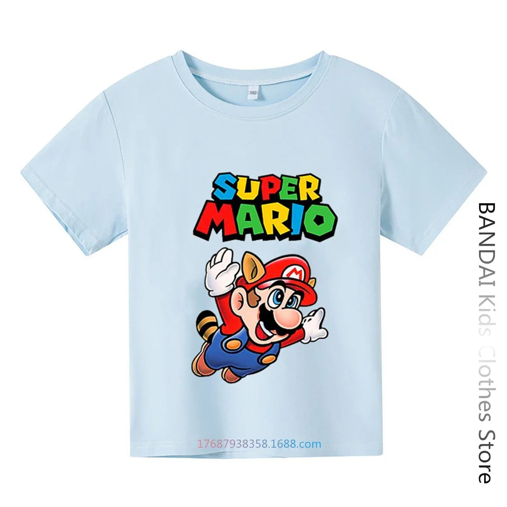 Super Mario Tshirt  Kids Fashion Baby Boy Clothes Mario Bros T-shirt Pikachu Cotton Children Tops Girls Clothing Casual Tees