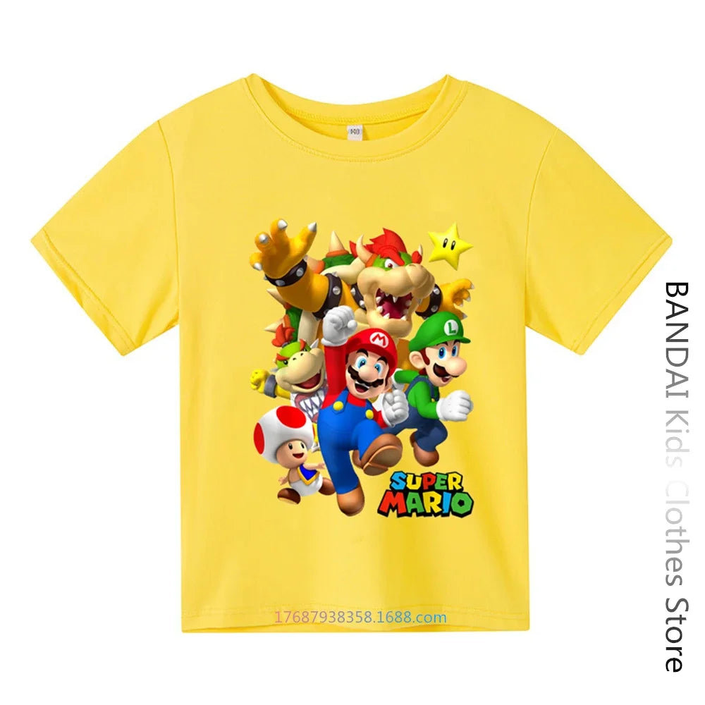 Super Mario Tshirt  Kids Fashion Baby Boy Clothes Mario Bros T-shirt Pikachu Cotton Children Tops Girls Clothing Casual Tees