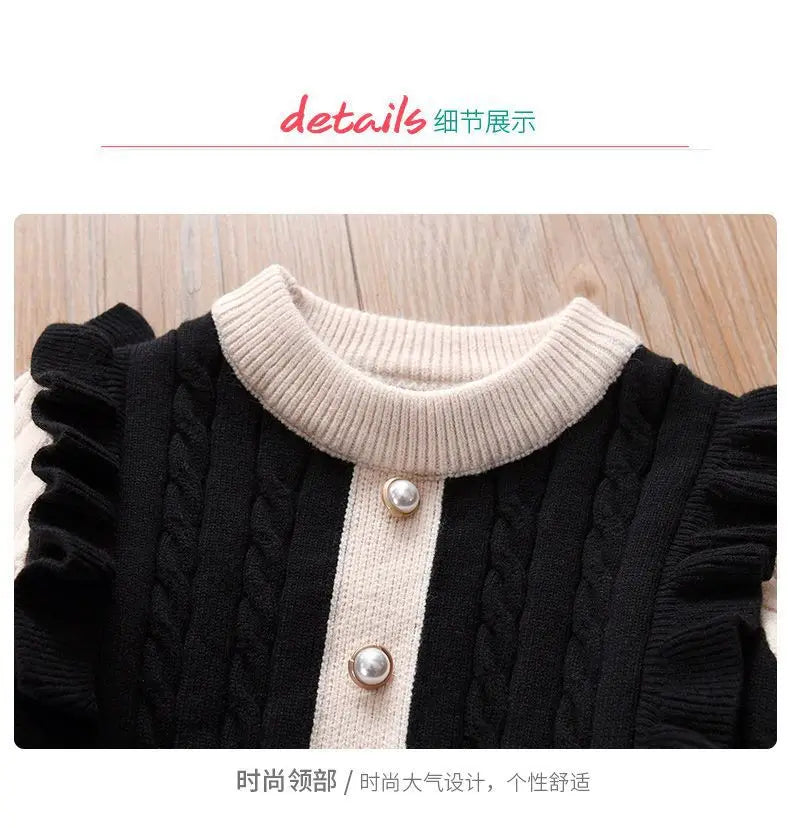 2023 Autumn winter Teenagers Girls Kids button Knit Sweater Dresses Princess clothes new year Christmas 4 5 6 7 8 9 10 11 year