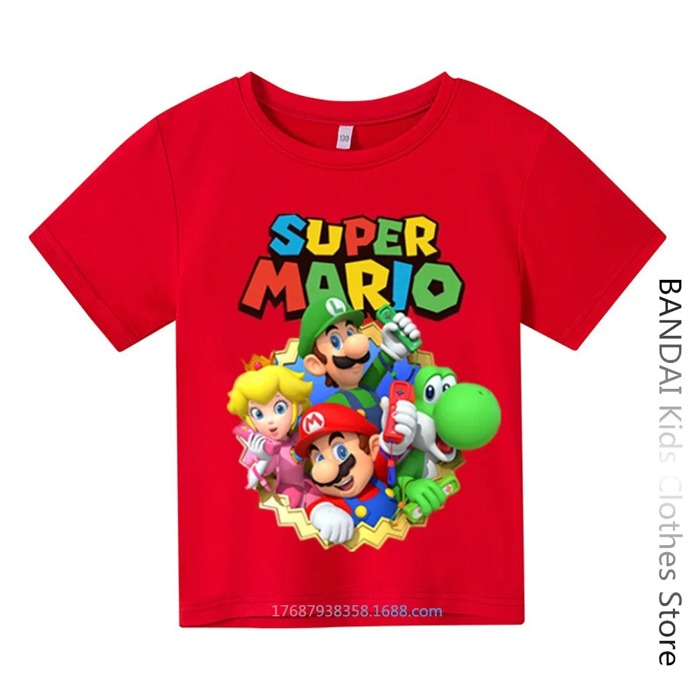 Super Mario Tshirt  Kids Fashion Baby Boy Clothes Mario Bros T-shirt Pikachu Cotton Children Tops Girls Clothing Casual Tees
