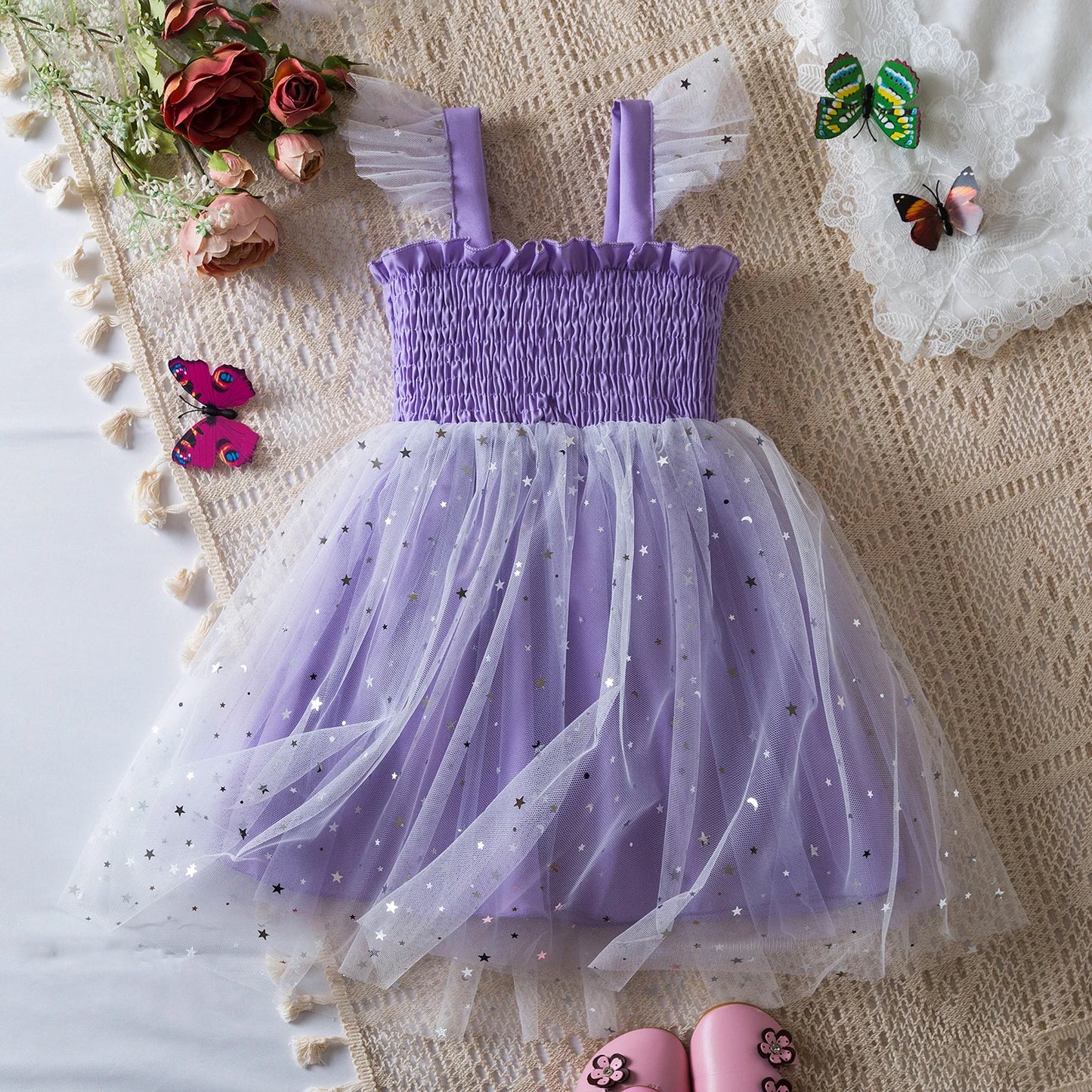 Butterfly Newborn Baby Dress New Summer Cute Baby Girls Clothes Tulle Lace Embroidery Infant Party Clothing 1 -5Y Birthday Dress
