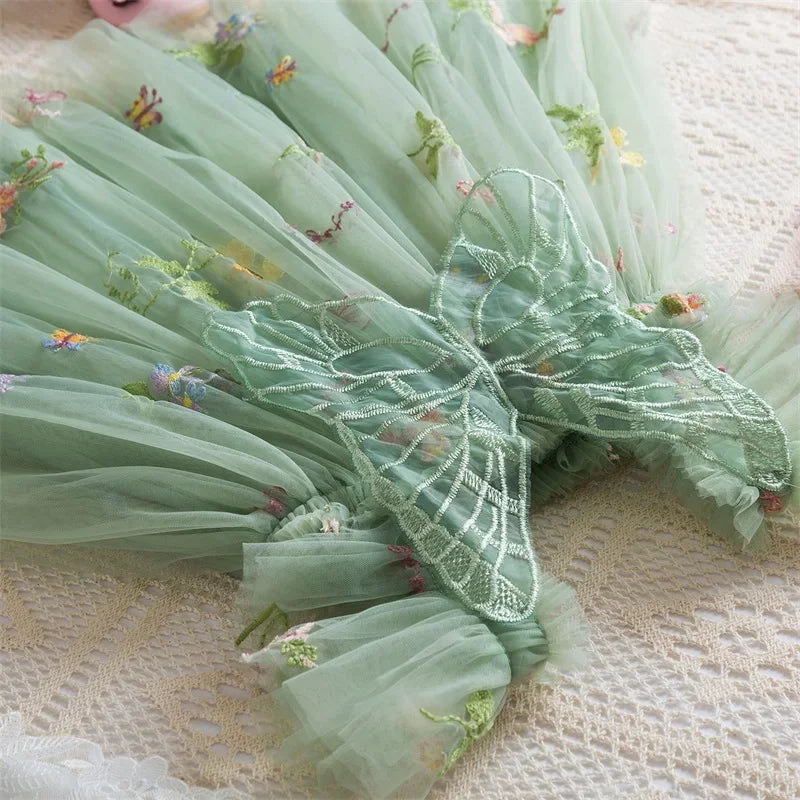 0-5 Years Girls' Dress Butterfly Dress for Summer New Flying Sleeve Mesh Princess Dress Baby Girls Floral Embroidery Clothes
