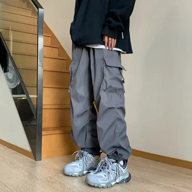 Cargo Pants Men Baggy Pleated Multi Pockets American Style Males Trousers Hip Hop Skateboard Boys High Street Autumn All-match