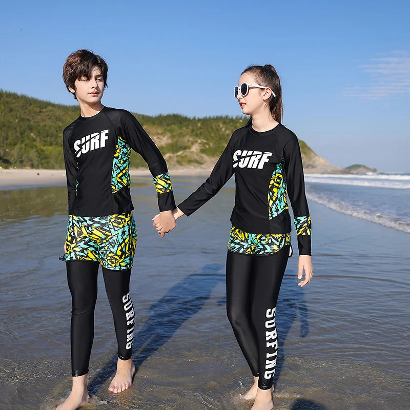 2022 Girls Boys Rashguard Wetsuit Diving Suit 3 Pcs Swimsuit Sports Long-sleeve Pants Surfing Big Children Sunscreen Swimwear