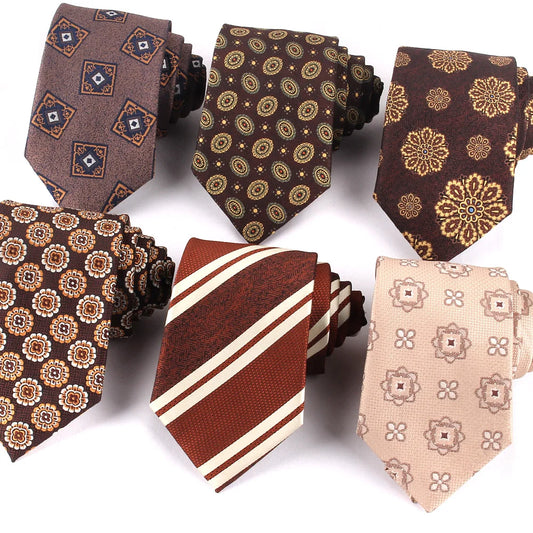 Maillard Coffee Color Ties For Men Women Floral Stripe Neck Tie For Wedding Business Classic Brown Color Neckties Men's Neck Tie