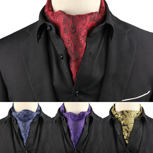 Luxury Mens Scarf Tie Solid Color Dot Geometric Pattern Floral Jacquard Woven Polyester Silk Ascot Cravat Tuxedo Suit Shirt Gift