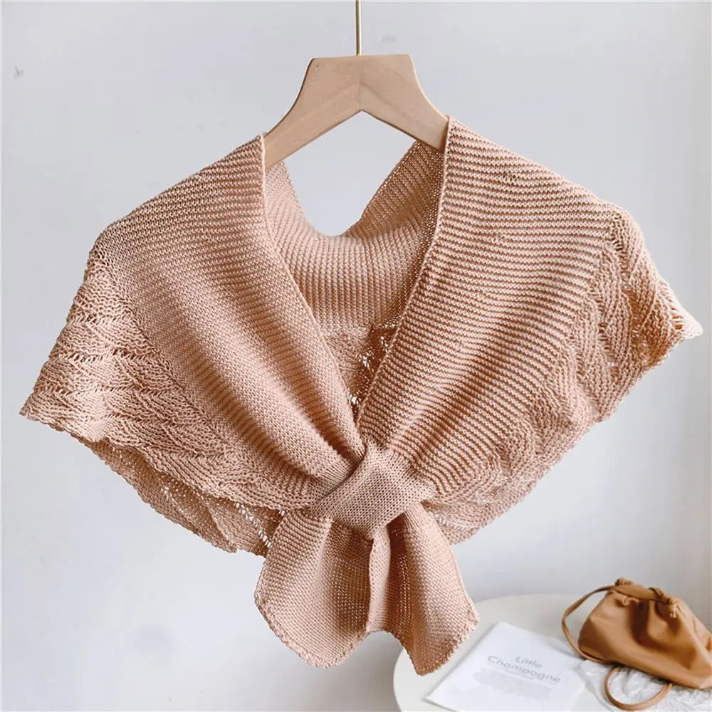 Fake Collars Shawl Women Female Blouse Shoulders Fake Collar Knotted Knitted Scarf Stripe Neck Guard Scarve