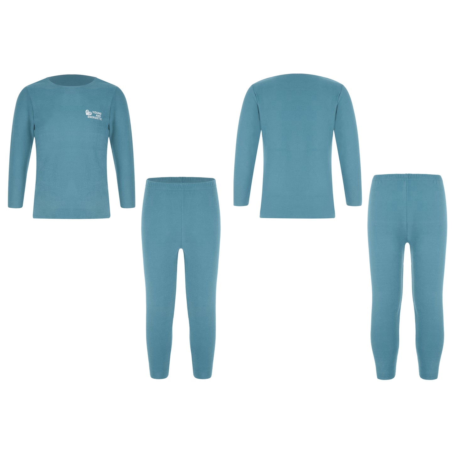 Autumn Kids Girls Boys Solid Color Thermal Underwear Set Loungewear Homewear Round Neck Long Sleeve Tops with Pants Leggings