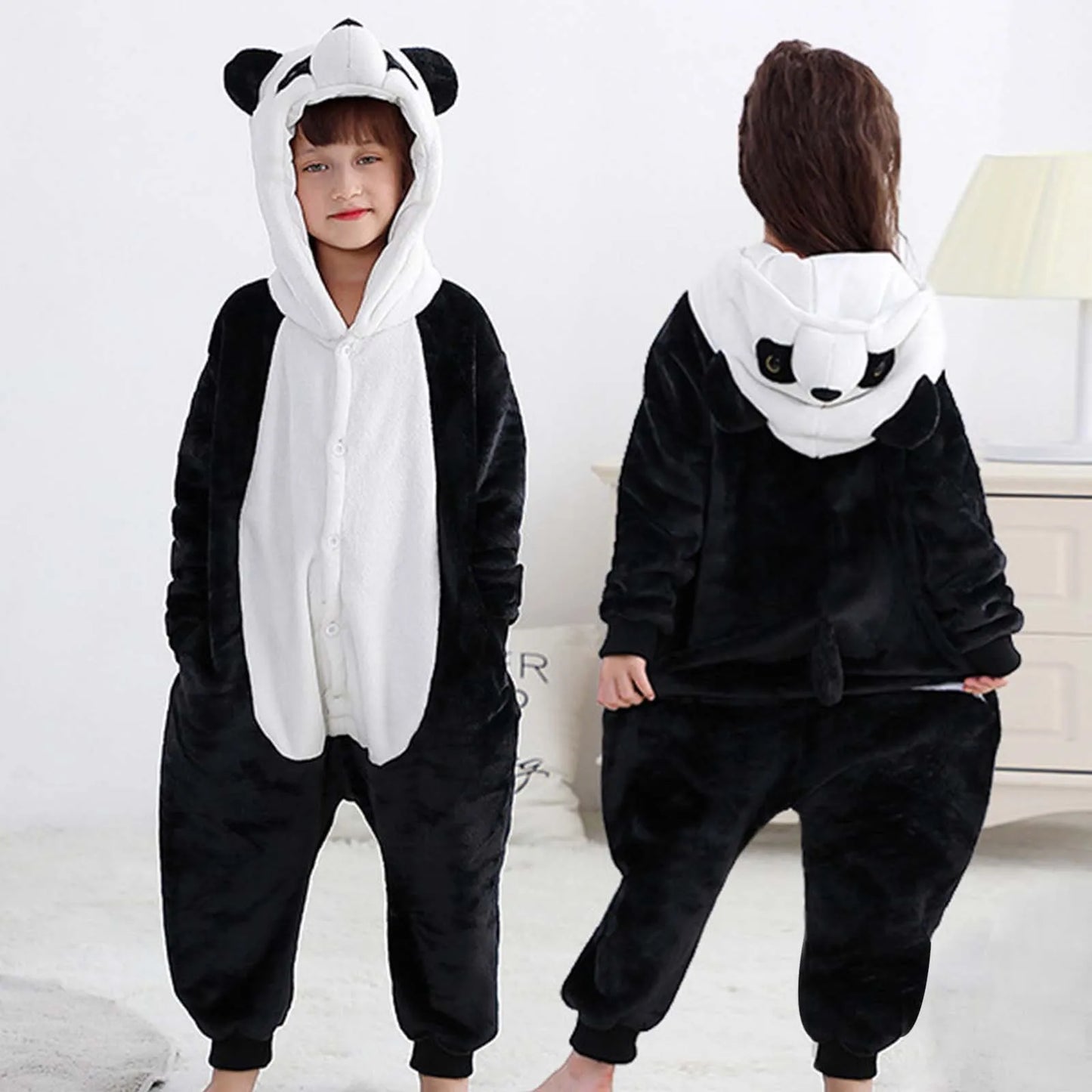 Baby Panda Hooded Rompers Autumn Warm Fleece Infant Thick Cute Jumpsuit 0-2 Years Baby Boys Girls Homewear Pajamas For Winter