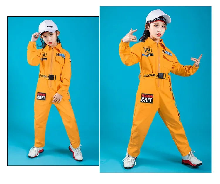Kids Boys Girls Long Sleeve Casual Jumpsuit Cargo Pant Children Teenager Streetwear Hip Hop Playsuits Dance Stage Show Clothing