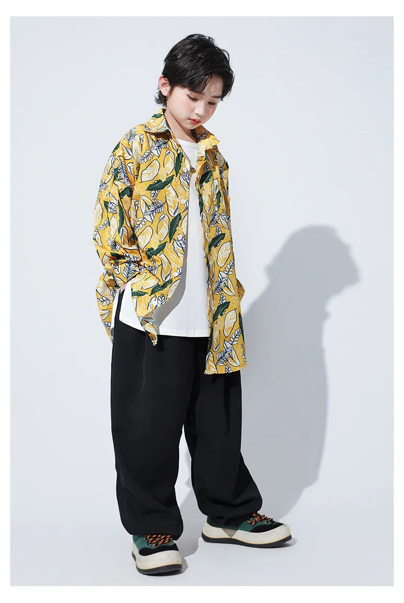 New Kids Street Dance Hip Hop Clothing Boys Girls Loose Long Sleeves Shirt Black Pants Casual Rave Clothes Teenagers Stage Wear