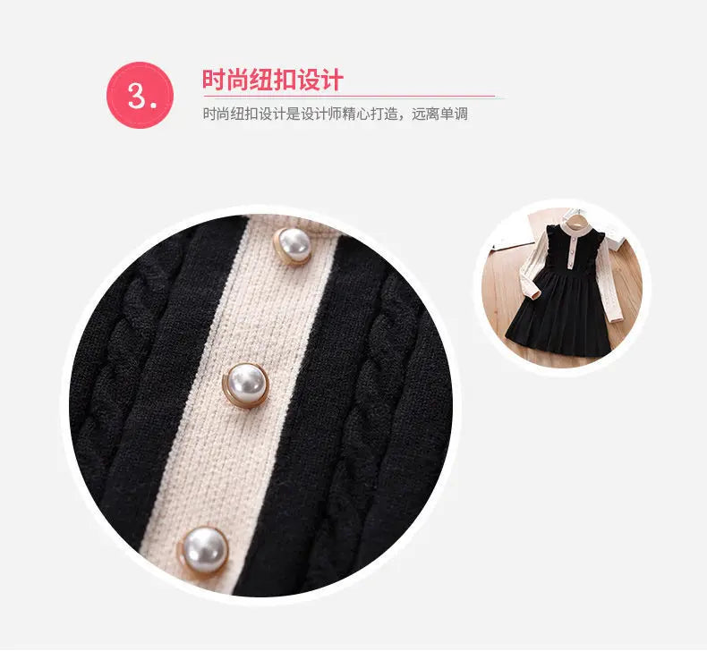 2023 Autumn winter Teenagers Girls Kids button Knit Sweater Dresses Princess clothes new year Christmas 4 5 6 7 8 9 10 11 year