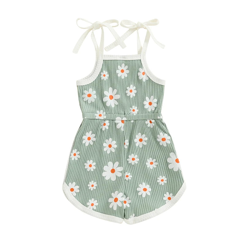 6M-4Y Baby Girl Summer Romper Casual Floral Print Tie Straps Sleeveless Jumpsuit for Newborn Toddler Cute Clothes
