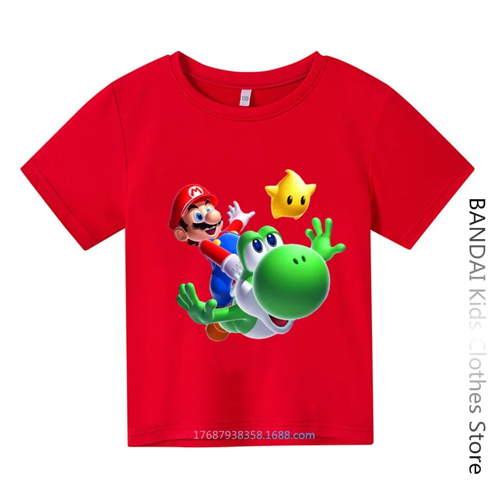 Super Mario Tshirt  Kids Fashion Baby Boy Clothes Mario Bros T-shirt Pikachu Cotton Children Tops Girls Clothing Casual Tees