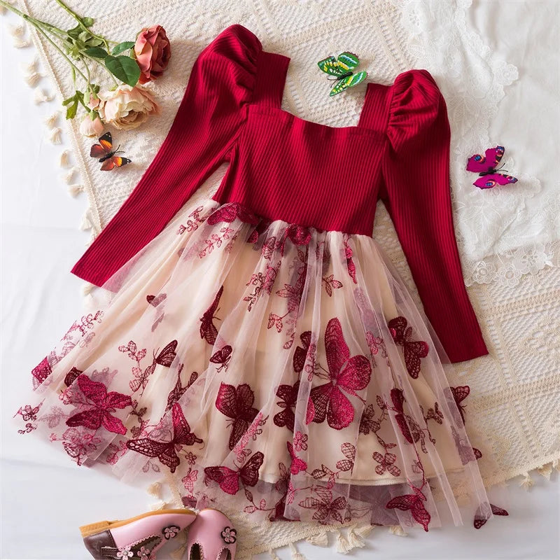 Sequin Girls Princess Party Dresses for 3-8 Yrs Kids Birthday Wedding Evening Prom Gown Spring Fall Long Sleeve Children's Dress